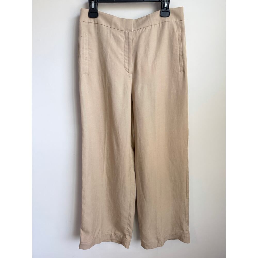 Ann Taylor Linen Blend High Waisted Flat Front Wide Leg Trouser Pants Beige 6 - Picture 2 of 7